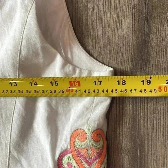 Laundry by Shelli Segal- White Linen embroidery Sleeveless Dress Skirt- Size 12 - Picture 5 of 9